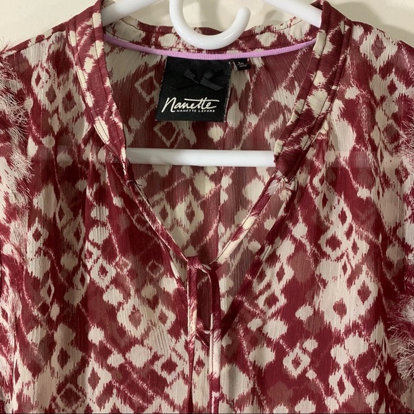 Nanette Lapore Ikat Print Sheer Fringed Top - Picture 2 of 12